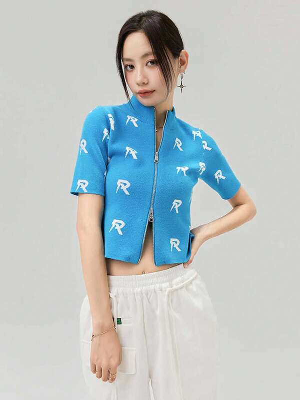 Áo croptop dệt kim in hoa Jacquard gợi cảm toàn thân mới dành cho nữ