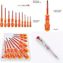 Juego de 11 Destornilladores Aislados 1000V y Buscapolos Aprobado por la VDE Juego de Desarmadores para Electricistas Planos y Phillips(default) - Tipo 1 - Ver 1