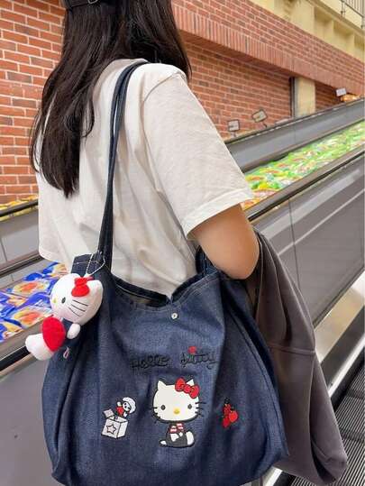 Sanrio 2025新款女士牛仔手提包，可爱卡通刺绣单肩包，大容量帆布托特包，轻便休闲通勤包，精美礼品之选