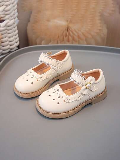 1双甜美公主风格软底防滑舒适轻便简约百搭PU防水儿童室内/室外休闲平底皮革公主舞鞋