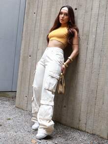 Women's Cargo Jeans With Side Pockets 4-Pocket Pants - 香檳色 - 查看 5