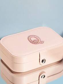 1个旅行首饰盒，26个字母装饰，您的专属符号，迷你首饰盒，PU皮革小首饰盒，多功能首饰盒，紧凑型首饰盒，首饰收纳盒，首饰储物盒，便携式旅行首饰盒，大容量首饰盒，简约首饰盒，化妆盒，化妆品收纳盒 - 粉紅色-1pc - 查看 8