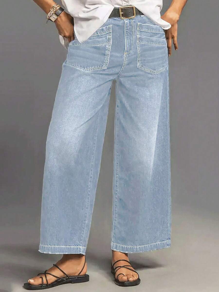New Women's Stretch Jeans Fashionable Loose Wide Leg Pants Straight Leg Pants - Light Wash - View 1
