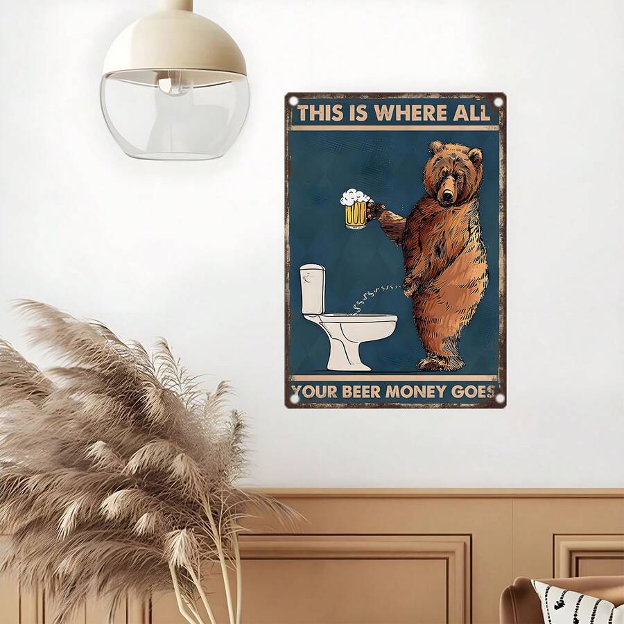 Plakat Dinding Gantung Logam Vintage 8x12 Inci dengan Kutipan "This Is Where All Your Beer Money Goes", Poster Persegi Panjang Horizontal dengan Lubang Pra-Bor untuk Dekorasi Rumah - MultiWarna - View 1