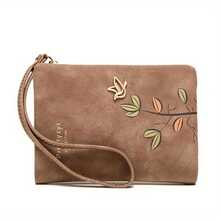 Cartera corta para mujeres con correa de muñeca, tarjetero floral beige, monedero, clip para dinero, uso diario minimalista para estudiantes - Rosa - Ver 10