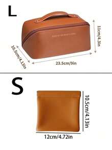 1 PIEZA Bolsa de maquillaje de viaje de cuero PU, organizador de maquillaje de doble capa, bolsa de almacenamiento de cosméticos impermeable, soporte para brochas de maquillaje, bolsa de cosméticos multifuncional, bolsa de tocador de gran capacidad, bolsa de almacenamiento de viaje, bolso de mano, accesorios de viaje, artículos esenciales de viaje, regalos de cumpleaños, regalos navideños, regalos de graduación, regalos para damas de honor, decoración de dormitorio, nuevas llegadas de invierno