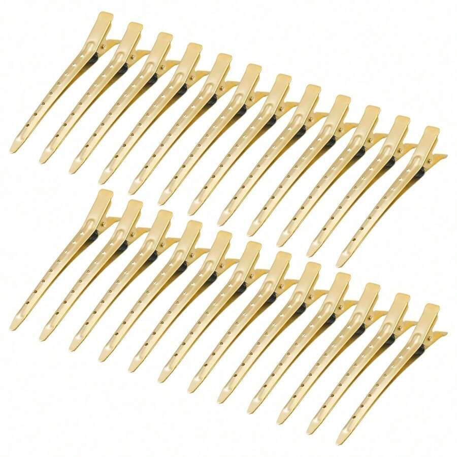 24 Packs Of Duck Bill Clips, Bantoye 3.5-Inch Anti-Rust Metal Crocodile Curly Clips With Hole Hair Styling, Dyed Hair, Silver - 霧面金 - 查看 1