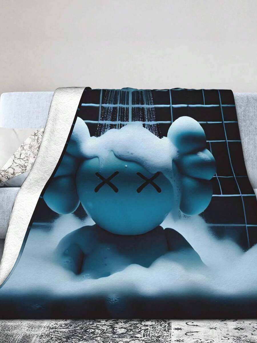 1pc Kawss Kawaii Kaw Anime Glam Style Flannel Blanket Super Soft Warm Bed Blanket Sofa Bedding Bedroom Sofa Office Car Four Seasons Cozy Shaggy Blanket Girls Boys Adult Gift - 黑色 - 查看 1