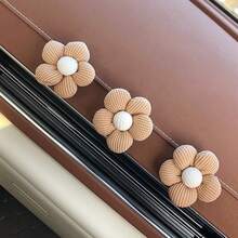 AD 2 件套花卉车用挂钩，多功能小粘钩，用于前排乘客座椅储物，汽车内饰装饰，女士 - 棕色花 - 查看 2