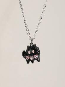 Gothic Retro Pink Heart Cat Pendant Necklace, Y2K Aesthetic Charm Jewelry Accessory For Girls