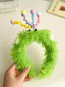 1个彩色可爱毛绒大眼扭结发箍，柔软的头饰，带有蓬松的绒球和彩色触角，适合洗脸、化妆、日常和派对造型，生日派对装饰，理想的礼物，趣味设计，柔软质地，发箍发圈，女士发带发饰头饰 - 彩色 - 查看 5
