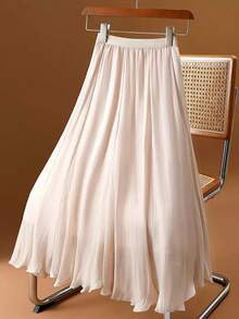 Chân váy maxi xòe chữ A bằng vải mềm mại, thanh lịch dành cho nữ, đa năng cho mọi mùa, phù hợp cho mặc hàng ngày, hẹn hò, mua sắm mùa xuân. - Màu be - Xem 1