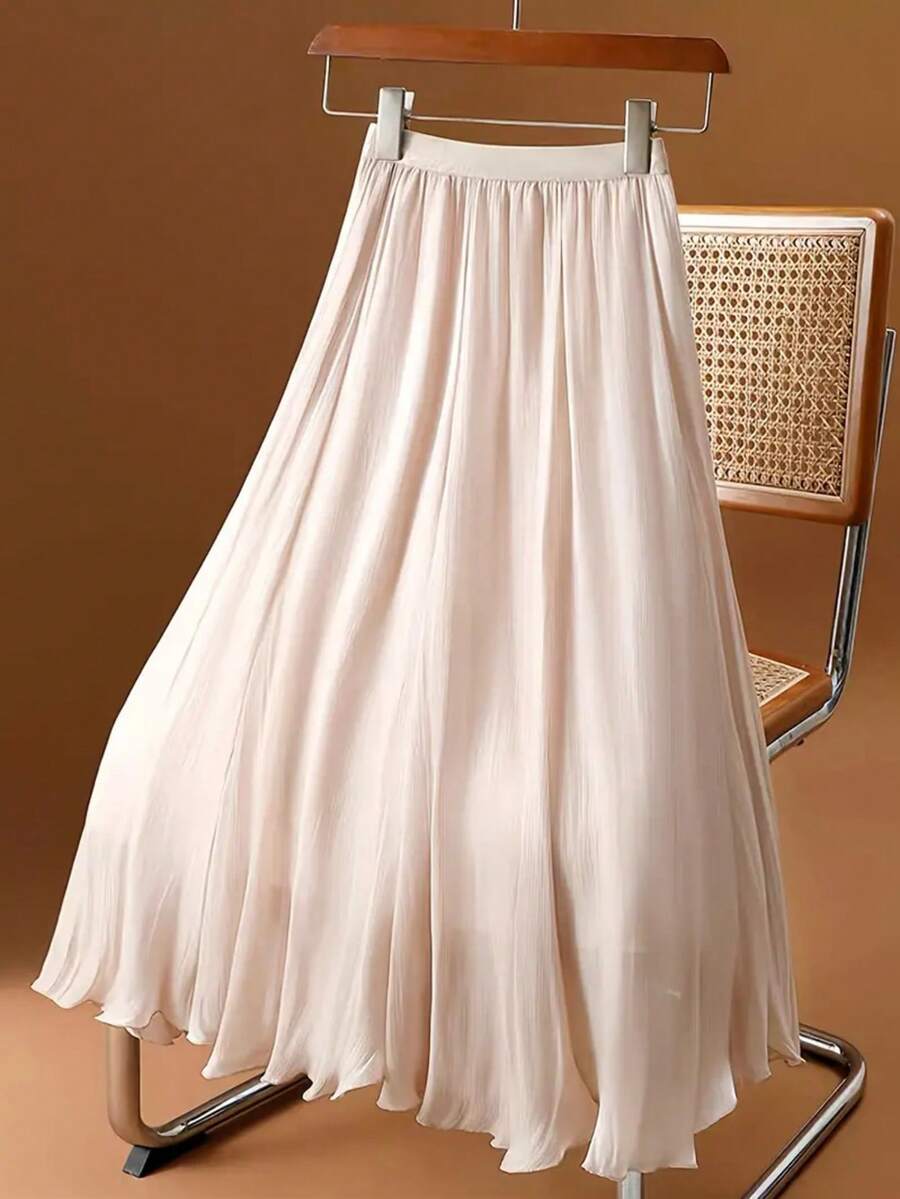 Chân váy maxi xòe chữ A bằng vải mềm mại, thanh lịch dành cho nữ, đa năng cho mọi mùa, phù hợp cho mặc hàng ngày, hẹn hò, mua sắm mùa xuân. - Màu be - Xem 1