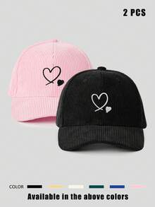 2 piezas Gorras de béisbol ajustables con doble corazón bordado, sombreros casuales a prueba de sol para exteriores, adecuados para primavera, otoño, viajes, playa, moda Y2K para jóvenes