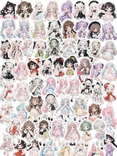 70pcs Cute Anime Girl Sticker Set - Adorable Cartoon Character Stickers, Suitable For Laptop, Phone Case, And Scrapbooking