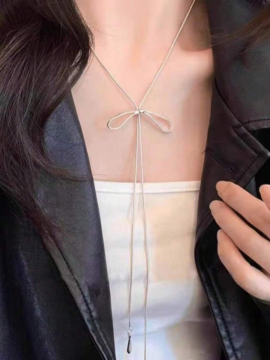 قلادة طويلة قابلة للتعديل بتصميم عقدة بسيطة للنساء، سلسلة كنزة صوفية عصرية متعددة الاستخدامات بطراز INS فريد