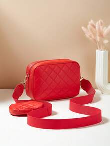 1 pieza Bolso pequeño para niñas con patrón de olas y letras en relieve, billetera para teléfono y monedero - Rojo - Ver 3