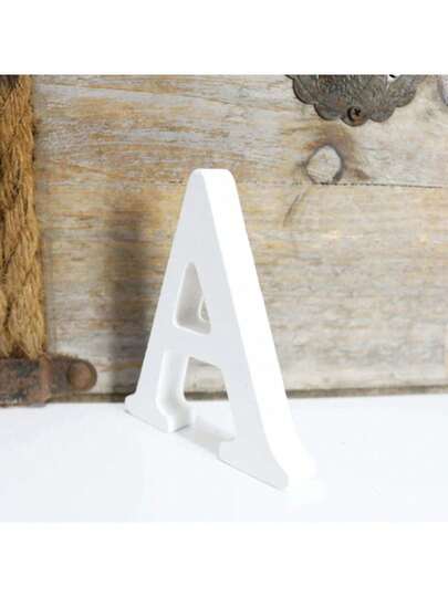 1/26pcs 3.14in White Uppercase English Letter Decor, DIY Craft, Wooden Home Wedding Decoration, Photography Prop, Valentine's Day & Christmas Decoration