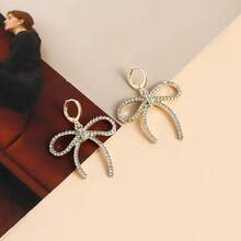 Bow Earrings For Women  Sparkly Rhinestone Chain Tassel Earrings Cute Ribbon Stud Earring Daily Party Jewerly Gifts Christmas Stocking Stuffers - A9:蝴蝶結耳環 - 查看 4