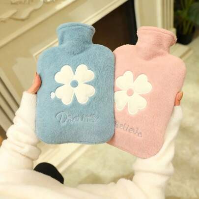 1 pieza Juego de bolsa de agua caliente de invierno que incluye forro interior y funda de tela floral extraíble y lavable, almohadilla de calefacción portátil para múltiples temporadas, adecuada para el hogar, viajes, oficina, accesorio de calefacción decorativo de peluche suave