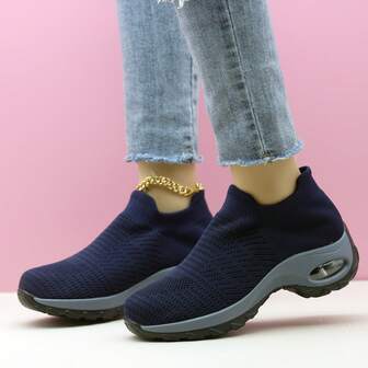 Zapatos de mujer tipo calcetín de color negro y rosa, con diseño holgado, tejidos con amortiguación acolchada y absorción de impactos, aptos para deportes y uso casual