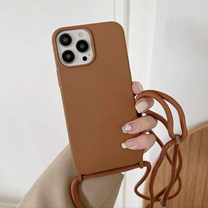 Capa de celular marrom com cordão