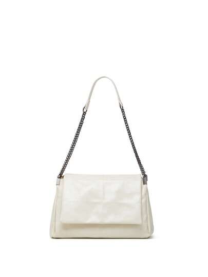 حقيبة كتف بسلسلة بسيطة - حقيبة نسائية عصرية عالية الجودة ذات لون أحادي بسيط وسعة كبيرة متعددة الطبقات مع غطاء قابل للطي، مناسبة للخروجات والمواعيد والتنقل اليومي والعمل