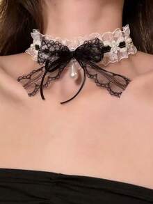 1PC Sexy Black White Lace Lolita Collar Gothic Crystal Cross Pendant Angel Wings Rivet Choker Necklace For Women Punk Party Jewelry