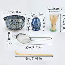 Japanisches Matcha Tee Zeremonie Set - 2/4/5 Stücke traditionelles Set mit Schale, Quirl & Löffel - perfektes Geschenk für Feiertage & Heimdekoration - Verschiedenfarbig - Übersicht 5