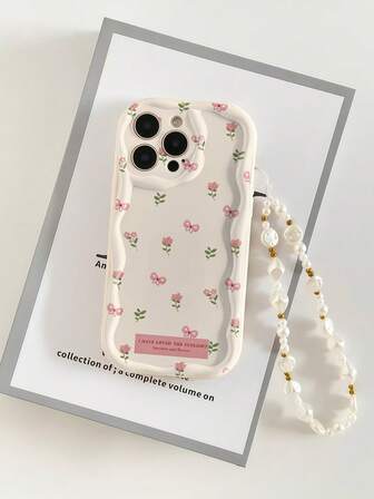 Cream Wavy Edge Glossy Bow & Floral Painted Anti-Drop Phone Case Compatible With IPhone XR/7/8, 17/17 Pro/17 Pro Max/17 Air, 16/16 Pro/16 Plus/16 Pro Max, 15 Pro Max, 13, 14, Galaxy S24, Galaxy S24+, Galaxy S24 Ultra, Galaxy S22