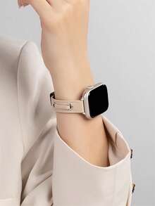 1pc Unisex Fashion Genuine Leather Watch Band, Compatible With Apple Watch 46mm 45mm 44mm 38mm 40mm 41mm 42mm 49mm, Sports Smartwatch Bracelet Strap, Suitable For Apple Watch Series 11/10/Ultra/SE/9/8/7/6/5/4/3/2/1 - Apricot - View 3