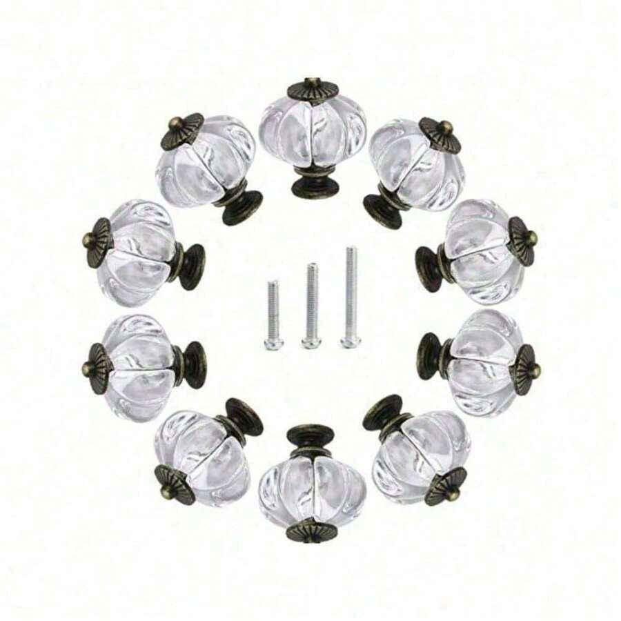 Acrylic Cabinet Knobs, Clear Pumpkin Dresser Knobs Antique Vintage Decorative DIY Handles Pulls For Wardrobe, Closet, Drawers, Kitchen Furniture Or Kids Room With 3 Sized Screws