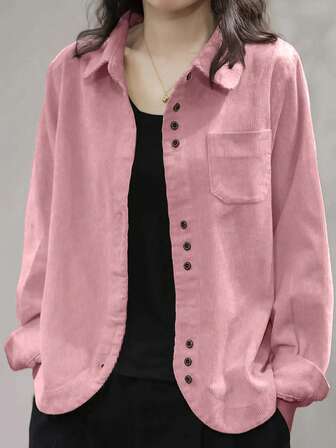 Camisas de mujer de pana con botones, de ajuste relajado, chaqueta de cárdigan de manga larga de moda casual, blusas holgadas con bolsillo, colección Otoño 2025