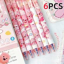 6pcs Erasable Ballpoint Pens, Cartoon Student Practice Pens, Side-Press Crystal Blue Heat-Erasable, Capybara + Ruby Dual Styles Optional, Suitable For Learning, Homework, Daily Use (Random Style)