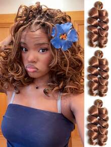 3 件装盒状辫子，松散卷曲钩针编织辫子，黑色发丝，法式扭发，女士合成接发，短卷发，钩针假发，高温纤维假发，女士蓬松波浪编织发型，自然造型辫子颜色：黑色、紫色、绿色、蓝色 - 彩色 - 查看 21