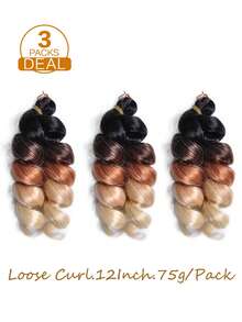3 件装盒状辫子，松散卷曲钩针编织辫子，黑色发丝，法式扭发，女士合成接发，短卷发，钩针假发，高温纤维假发，女士蓬松波浪编织发型，自然造型辫子颜色：黑色、紫色、绿色、蓝色 - 彩色 - 查看 18