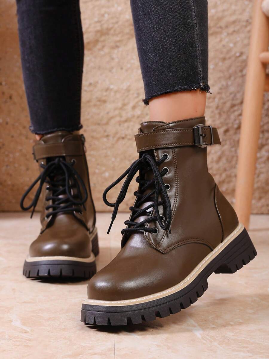 Lace-Up Metal Eyelet Outdoor Women Boots, Thick Sole Boots, British Style Black Knight Boots, New White Motorcycle Punk Mid-Calf Thick Sole Ankle Boots, Plus Size Deep Boots