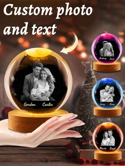 Bola de cristal personalizada con luz nocturna, bola de cristal con base LED con iluminación colorida y foto 2D personalizada, regalo de Navidad personalizado, regalo personalizado, regalo de cumpleaños, regalo de aniversario, decoración navideña