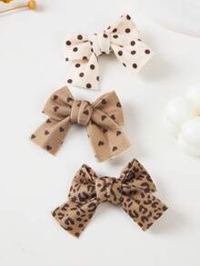Set de 5 pinzas para el cabello de bebé niña en beige y marrón con diseños de moño, lunares, flor, estampado de leopardo y pato, pinzas para el flequillo y lados, accesorios de cabello elegantes, aptos para uso diario, Navidad y Día de San Valentín