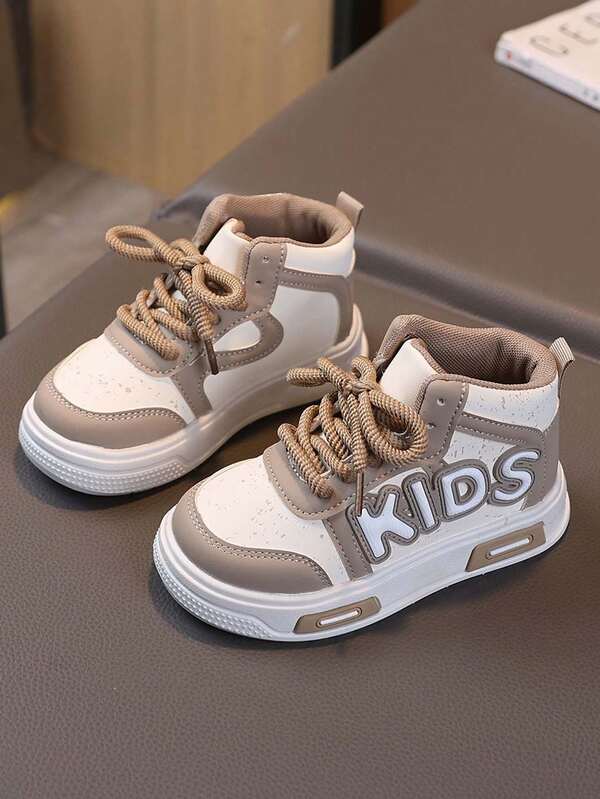 1 Pair Spring/Autumn New Kids High-Top Sports Shoes, Stylish Simple Color Scheme, Eye-Catching Embossed "KIDS" Lettering, Fashionable Splatter Design, Comfortable Fit, High-Top Ankle Support, Soft Lining, Adjustable Laces Fit Different Foot Types, Durable Wear-Resistant Upper, Thick Elastic Non-Slip Sole, Stable For Running, Jumping And Walking