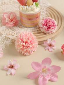 48 PCS Mixed Style Artificial Flower Heads For Spring & Summer, Including Artificial Roses, Peonies, Daisies And More. Featuring Realistic Texture. Perfect For Wedding Floral Decor, Home Decoration, Wreath Making, Flower Embellishments For Bags & Hats, And Table Centerpieces. Suitable For All Seasons. - Pink Series - View 6