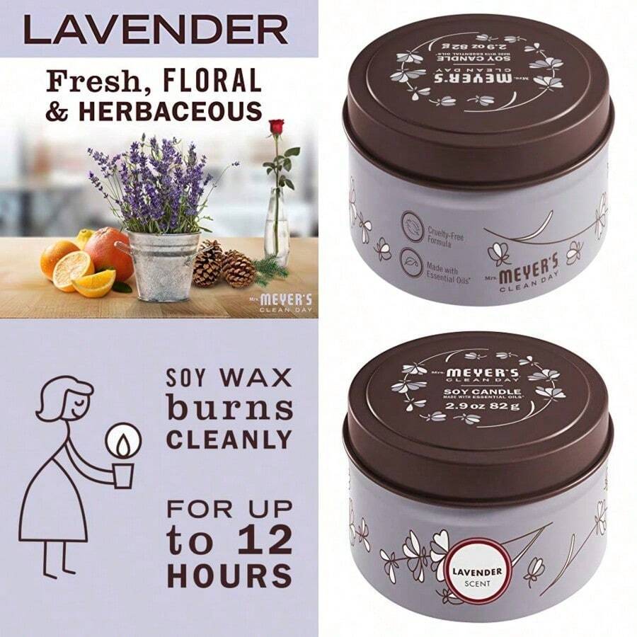 Soy wax candle in a tin with lavender scent ideal for home ambiance bathroom relaxation and aromatherapy 2.9 oz long-lasting fragrance eco-friendly and perfect for creating a calming atmosphere in any space - morado - Ver 1