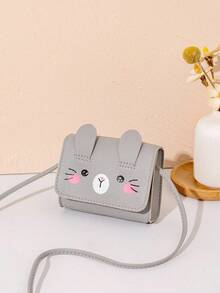 1个新款可爱迷你斜挎包，儿童卡通猫咪休闲斜挎包，女孩小零钱包，单肩包手提包钱包，适合旅行和日常使用 - 灰色 - 查看 2