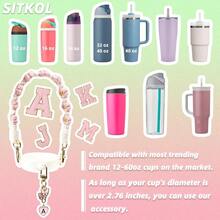 AFRT Cute Letter Charm Set Compatible With Owala Water Bottle 24 Oz 32 Oz 40 Oz Owala Owala Coffee Tumbler Owala FreeSip Includes Handle Strap For Owala Accessories And Stanley Cup Accessories - Hồng - Xem 2