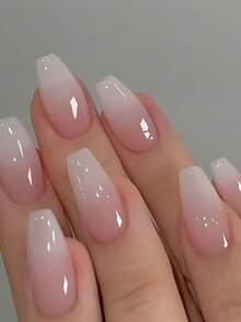 24pcs Short Coffin Press-On Nails – Jelly Pink Ombre Fake Nails For Women & Girls, DIY Manicure Kit - Màu Hồng baby - Xem 1