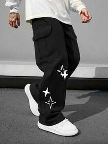 1 Quần Cargo nhiều túi cho nam, dáng rộng in chữ thập, thích hợp đi biển, đi làm hàng ngày, thể thao, ngoài trời, ống đứng thoải mái, thời trang dạo phố, quà tặng cho bạn trai/chồng, quà tặng kỷ niệm, mọi mùa, mùa thu - màu đen - Xem 1