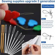 Bộ 16 chiếc/Bộ 12 kim thép không gỉ + 4 móc len nhiều màu kèm hộp đựng và xỏ chỉ, dùng để may vá, đan móc, đan len tự làm (Mọi kiểu dáng và màu sắc ngẫu nhiên) - Nhiều màu - Xem 6