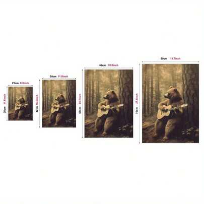 Funny Bear Playing Guitar Canvas Art Print - Vintage-Inspired Animal Wall Decor For Living Room, Bedroom, Home Office - Frameless Retro Poster