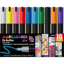 Marcadores Acrlicos, 10 Piezas, Punta Fina de 5 mm, con Agitador Interno. Tinta Permanente para Manualidades: Vidrio, Madera, Tela, Piedra, Plstico, Papel. Secado Rpido y Colores Vivos - inicial - Ver 2