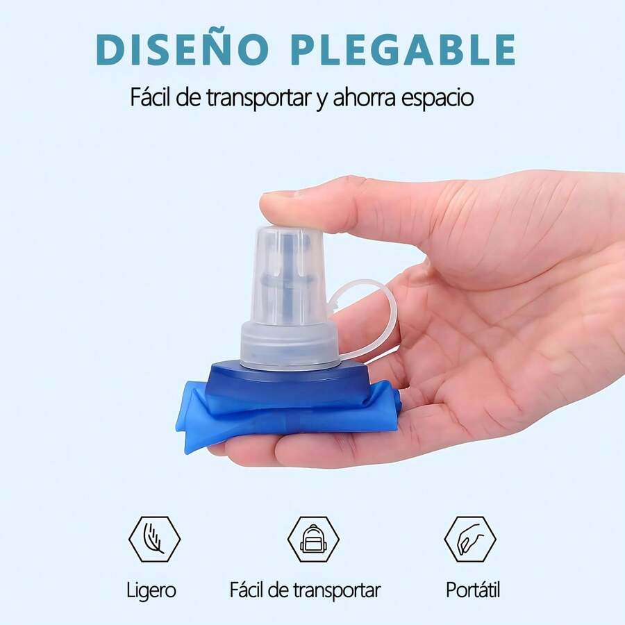 Set de 2 Botella Soft Flask para Correr 250ml, Botellas de Agua Deportivas Plegables con Válvula Antifugas, sin BPA, Paquete de Hidratación para Ciclismo, Senderismo, Escalada, Gimnasio, Acampar - Azul - Ver 1